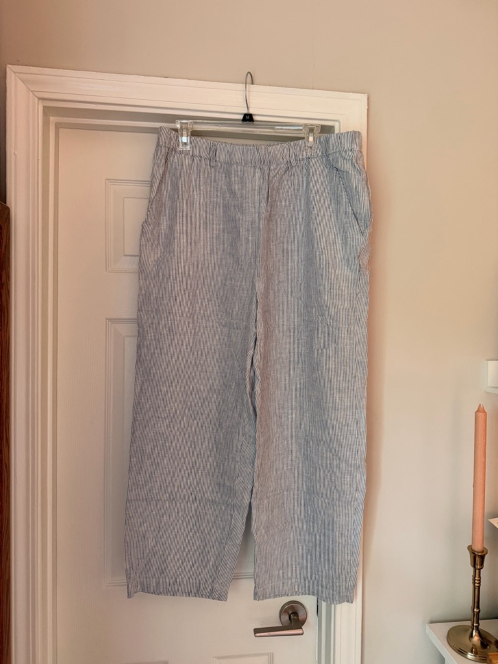 Quince Women’s Light Blue Pinstripe Linen-Blend Pants